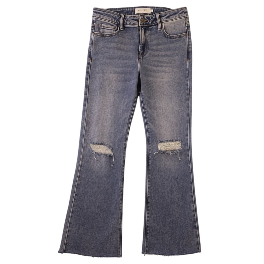 Hidden Jeans Women 27 Blue Bootcut Busted Knee Raw Hem Stretch Denim Distressed